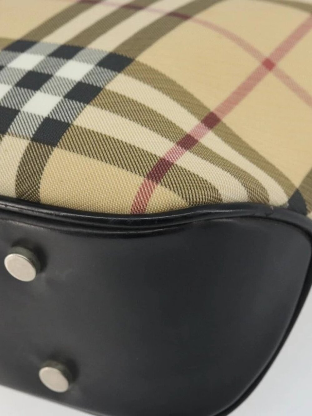 BURBERRY Nova Check Hand Bag PVC Beige Black Silver - Picture 10 of 15